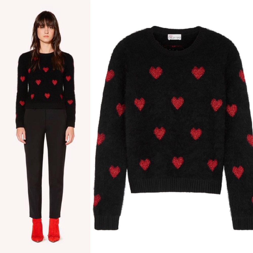 NWT RED Valentino Hearts Intarsia Angora Sweater - Picture 1 of 13
